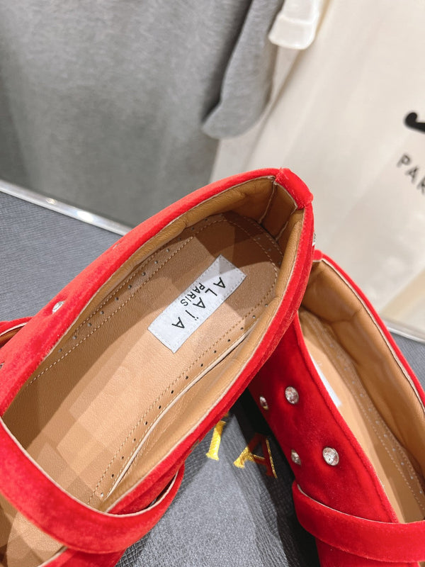 Alaila Ballet Flats In Red Velvet With Rhinestones 971994