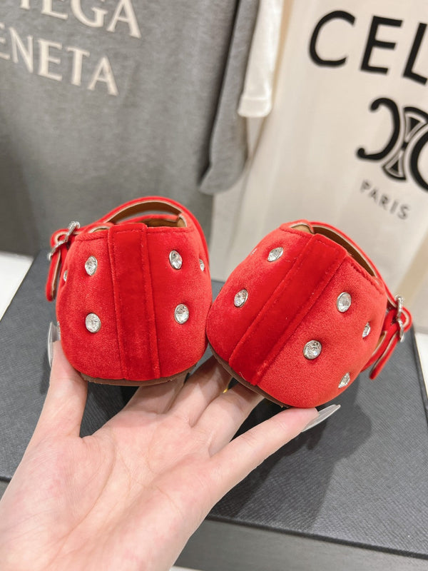Alaila Ballet Flats In Red Velvet With Rhinestones 971994