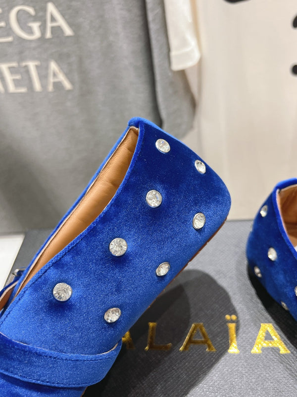 Alaila Ballet Flats In Dark Blue Velvet With Rhinestones 971996