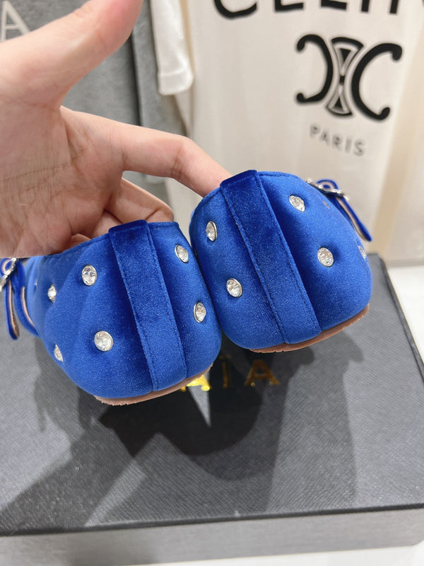 Alaila Ballet Flats In Dark Blue Velvet With Rhinestones 971996