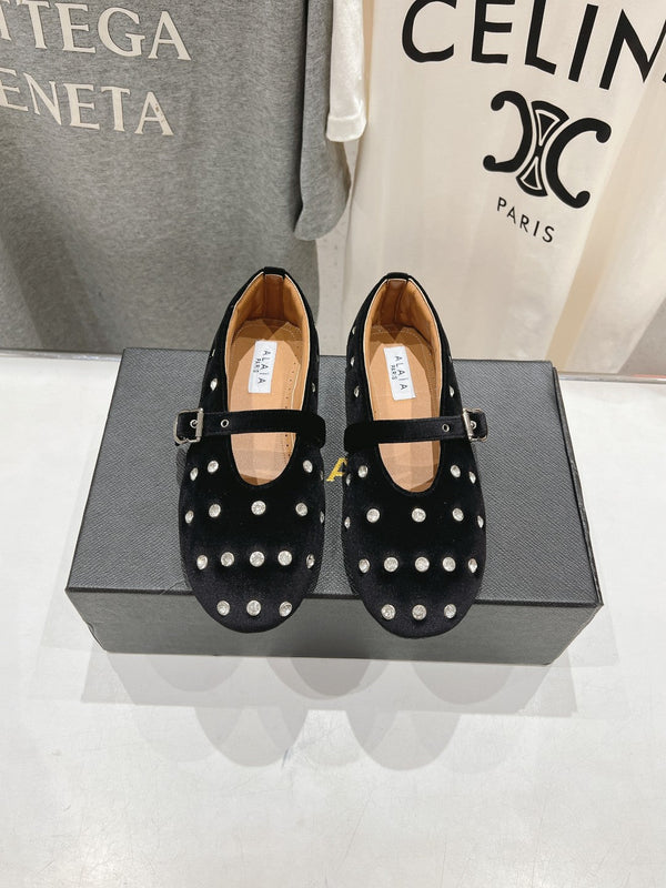Alaila Ballet Flats In Black Velvet With Rhinestones 972000