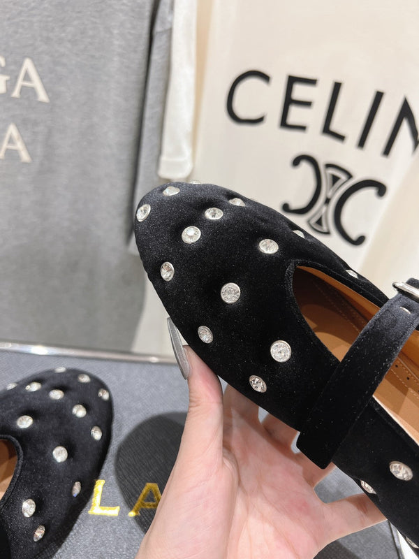 Alaila Ballet Flats In Black Velvet With Rhinestones 972000