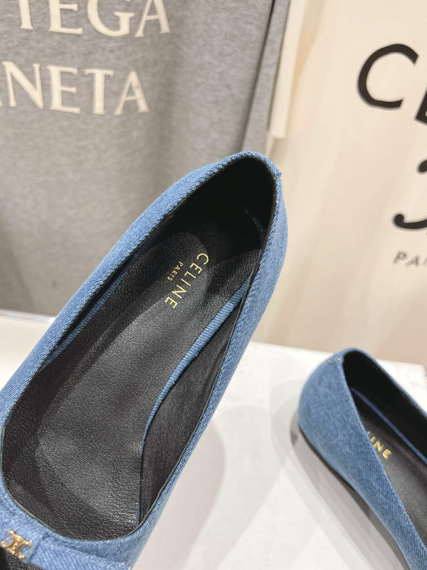 CELINE 25C Ballet Flats Demin Blue Patent Leather 236743