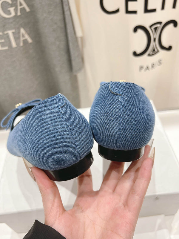 CELINE 25C Ballet Flats Demin Blue Patent Leather 236743