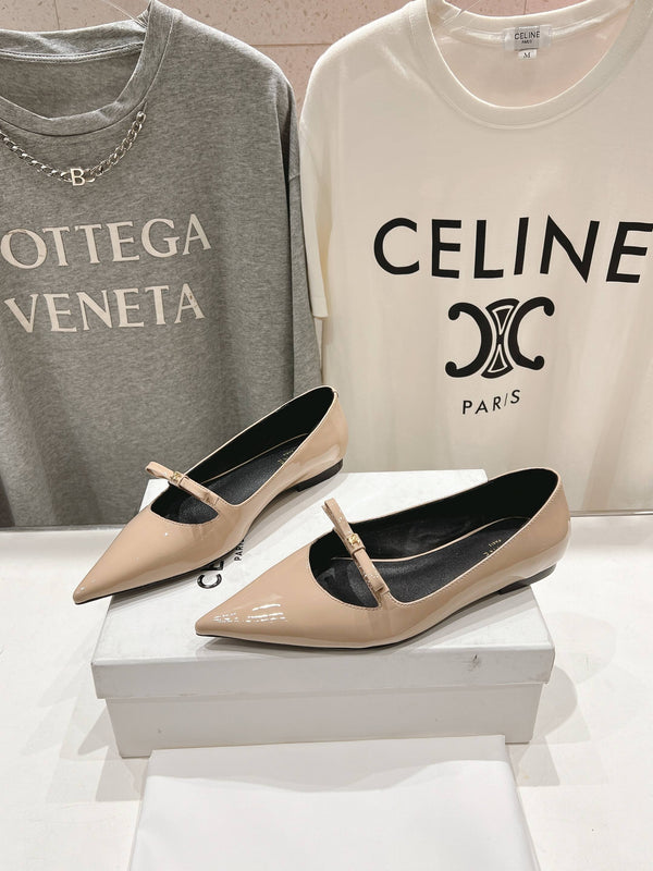 CELINE 25C Ballet Flats Nude Patent Leather 236745
