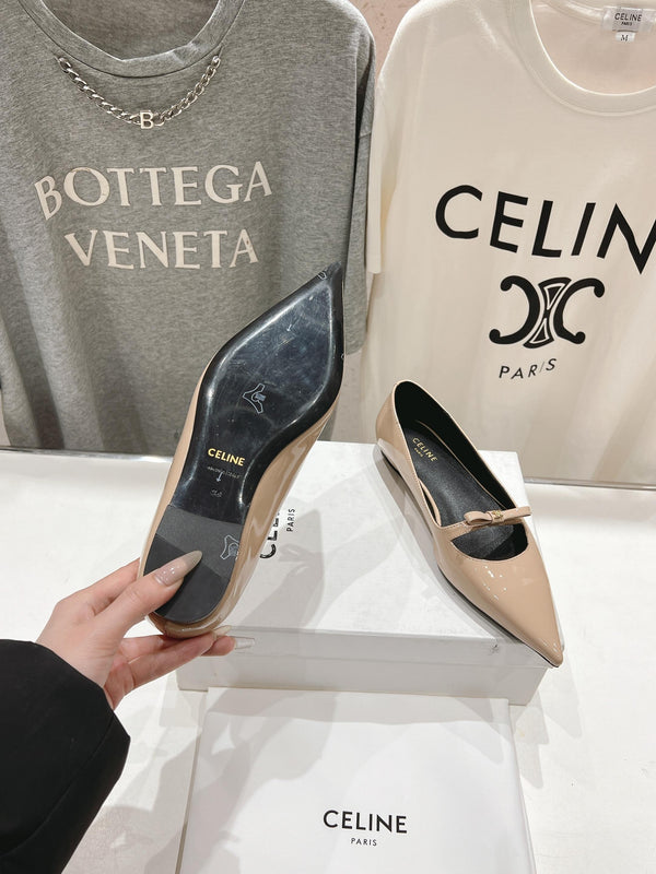 CELINE 25C Ballet Flats Nude Patent Leather 236745