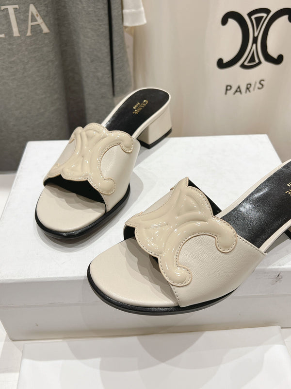 CELINE 25C CLEMENCE MULE WHITE SHEEPSKIN 236749