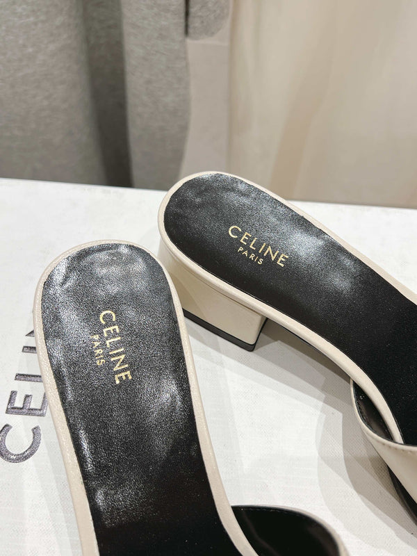 CELINE 25C CLEMENCE MULE WHITE SHEEPSKIN 236749