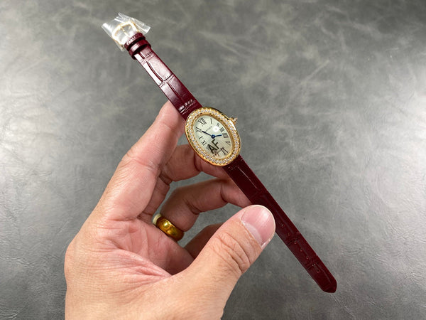 Baignoire Gold Case Red Leather Strap