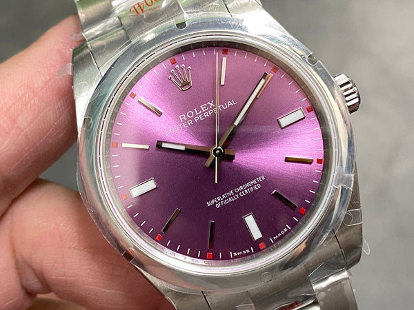 Rolex Oyster Perpetual 39mm Silver Purple Dial
