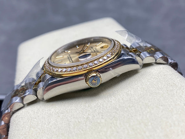 Datejust 31mm Yellow Gold Steel Diamond Bezel Champagne Dial