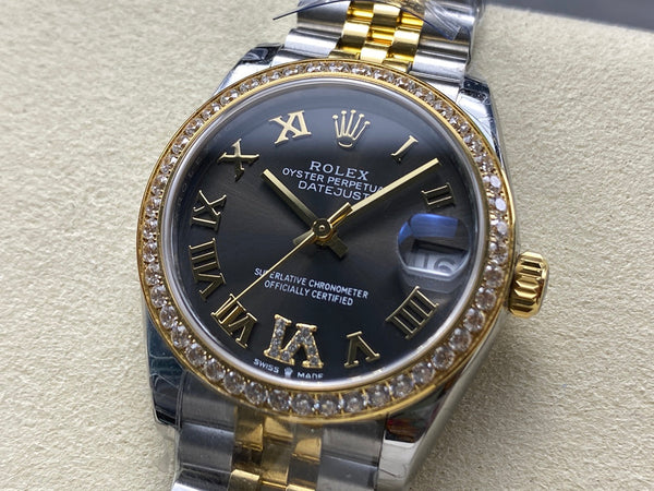 Datejust 31mm Yellow Gold Steel Diamond Bezel Dark Grey Dial