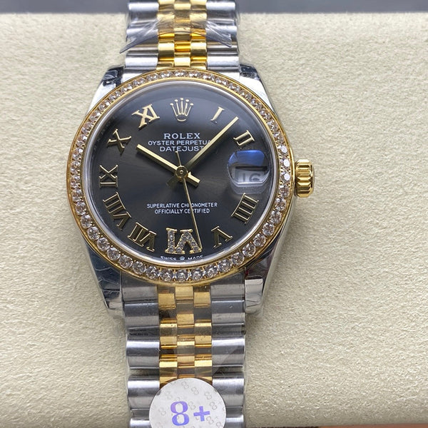 Datejust 31mm Yellow Gold Steel Diamond Bezel Dark Grey Dial