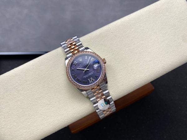 Datejust 31mm Pink Gold Steel Diamond Bezel Aubergine Purple Dial