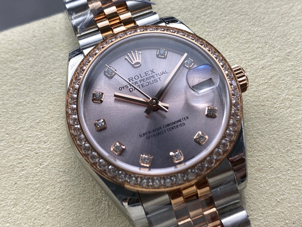 Datejust 31mm Pink Gold Steel Diamond Bezel Light Purple Dial