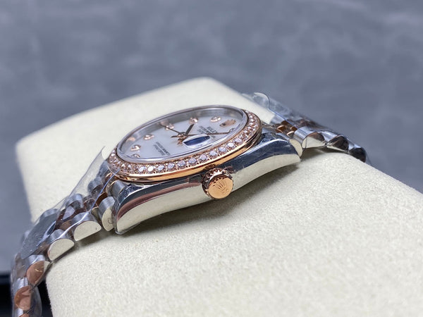 Datejust 31mm Pink Gold Steel Diamond Bezel White Mop Dial