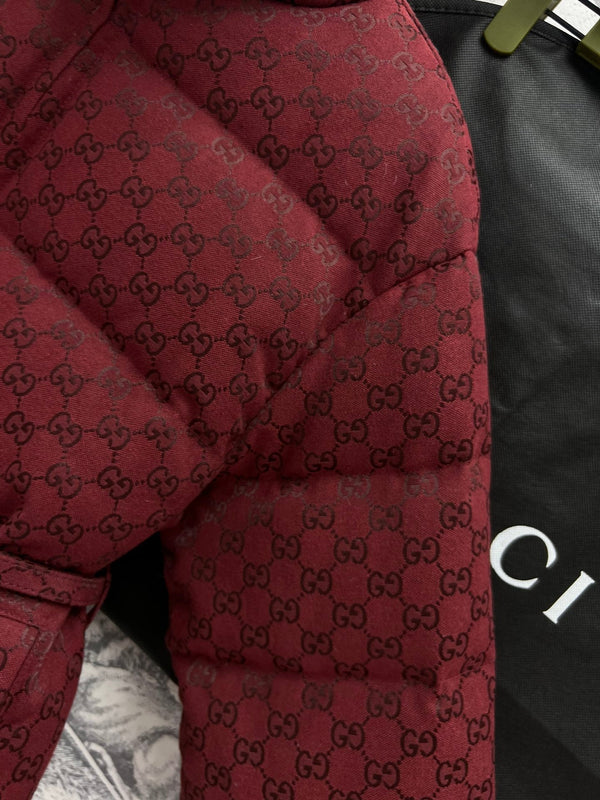 Gucci Down Jacket Red Jacquard Fabric