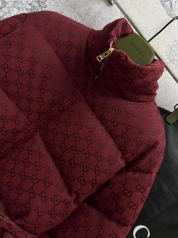 Gucci Down Jacket Red Jacquard Fabric