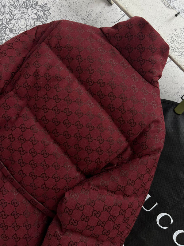 Gucci Down Jacket Red Jacquard Fabric