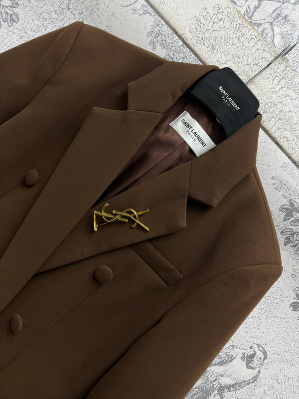 YSL 25 Suit Jacket Brown Wool Cotton
