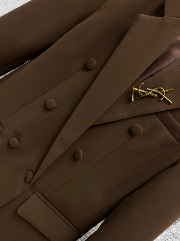 YSL 25 Suit Jacket Brown Wool Cotton