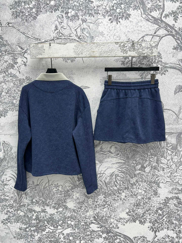 Miu Miu 25 Skirt Suit Blue Cotton