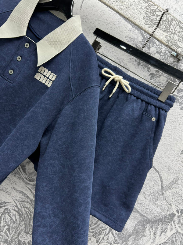 Miu Miu 25 Skirt Suit Blue Cotton