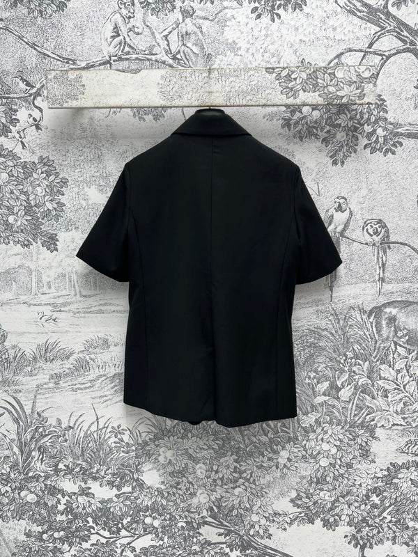 CD 25 Short-sleeved Suit Jacket Black White Polyester