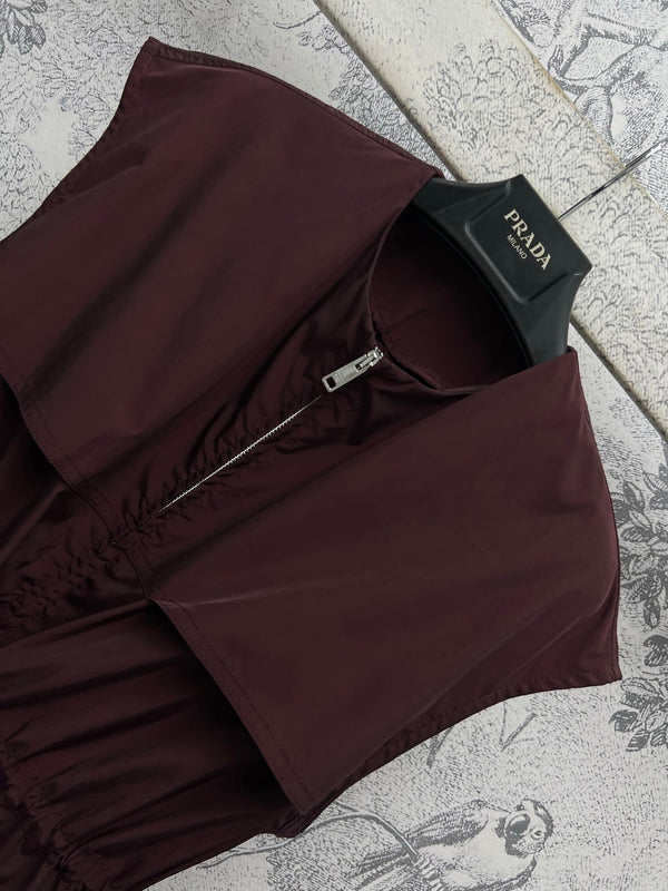 Prada 25 Sleeveless Waist Dress Red Burgundy Polyester