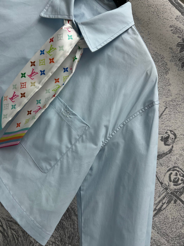 LV 25 Short Shirt Light Blue Cotton