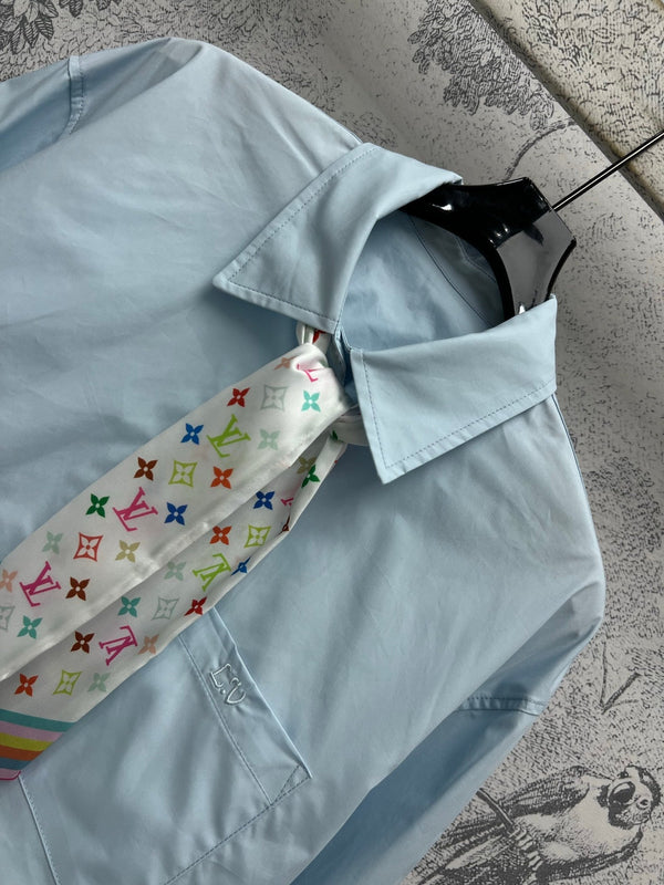LV 25 Short Shirt Light Blue Cotton