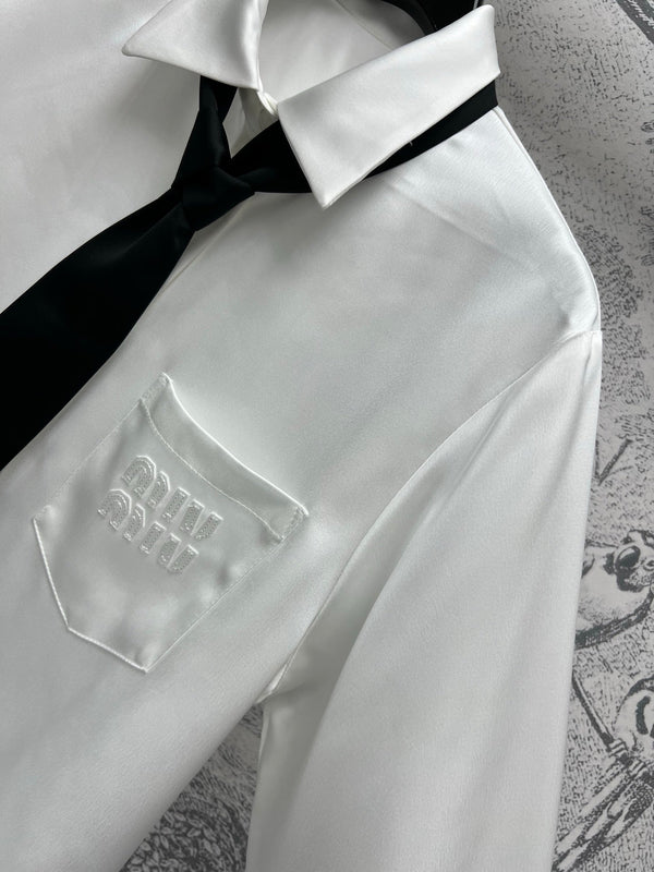 Miu Miu 25 Tie Shirt White Black Polyester