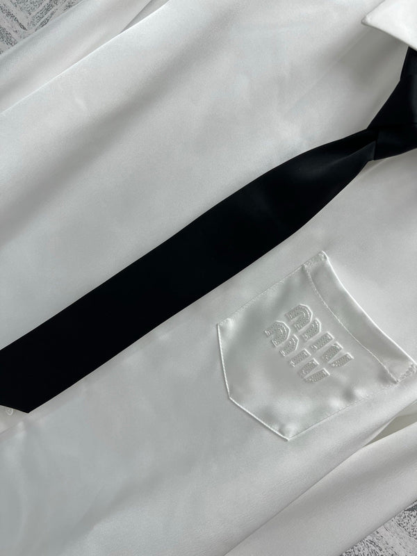 Miu Miu 25 Tie Shirt White Black Polyester