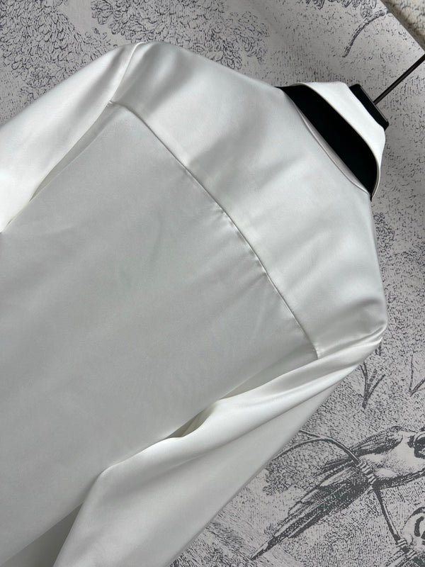 Miu Miu 25 Tie Shirt White Black Polyester
