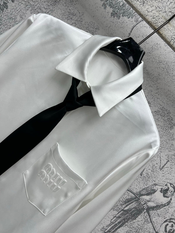 Miu Miu 25 Tie Shirt White Black Polyester