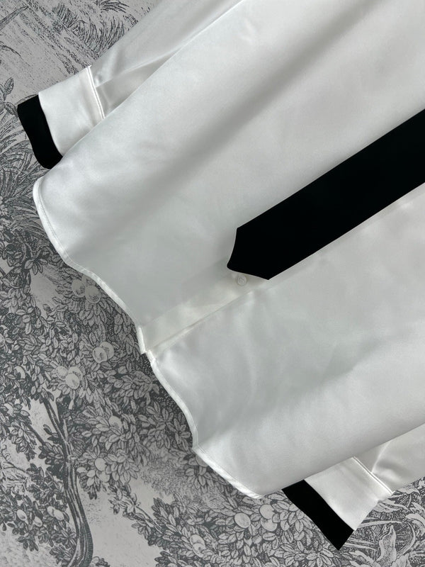 Miu Miu 25 Tie Shirt White Black Polyester