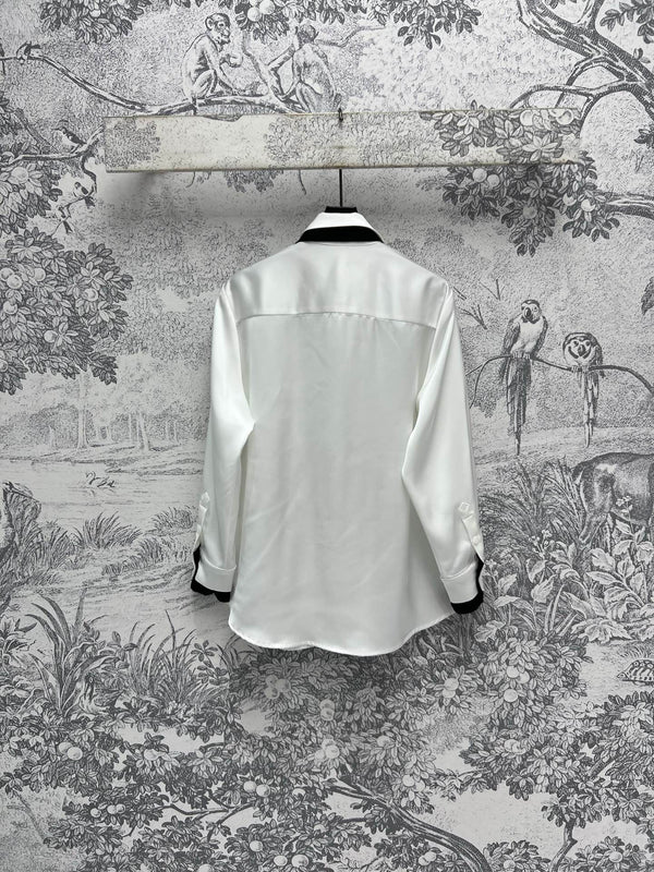 Miu Miu 25 Tie Shirt White Black Polyester