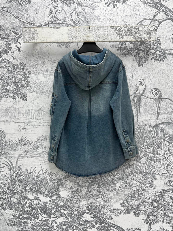 Prada 25 Hooded Denim Jacket Blue Cotton