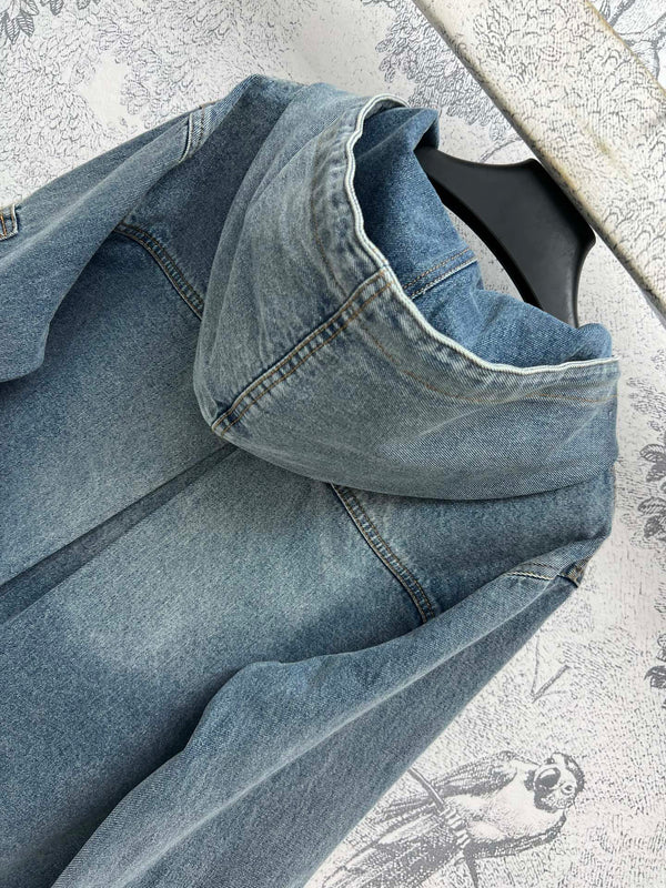 Prada 25 Hooded Denim Jacket Blue Cotton