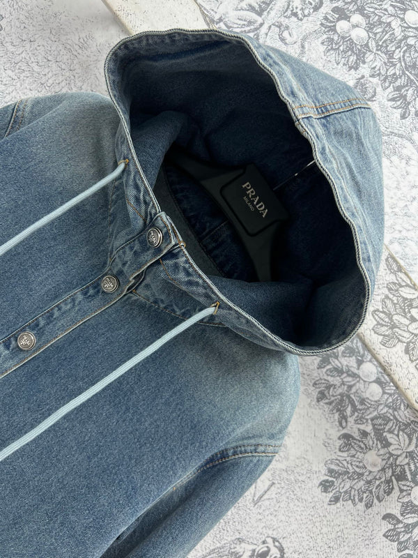 Prada 25 Hooded Denim Jacket Blue Cotton