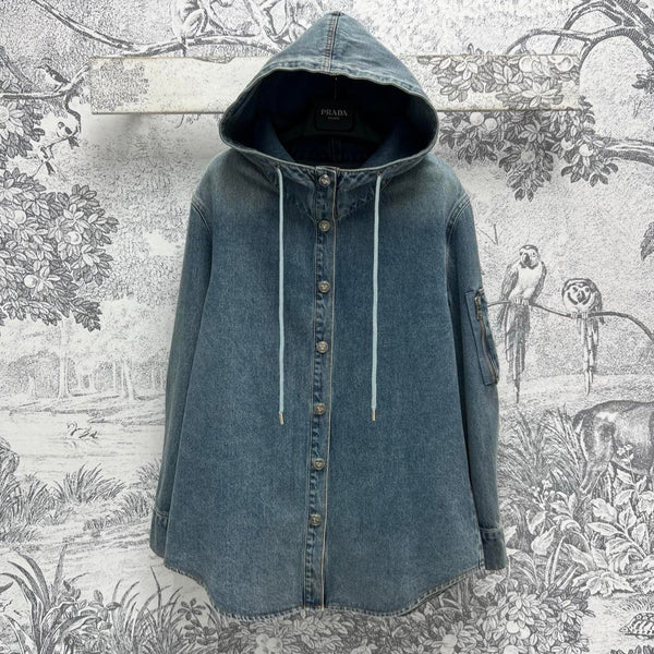 Prada 25 Hooded Denim Jacket Blue Cotton