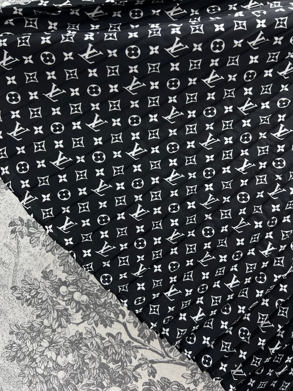 LV 25 Flower Barrage Print Lapel Dress Black Polyester