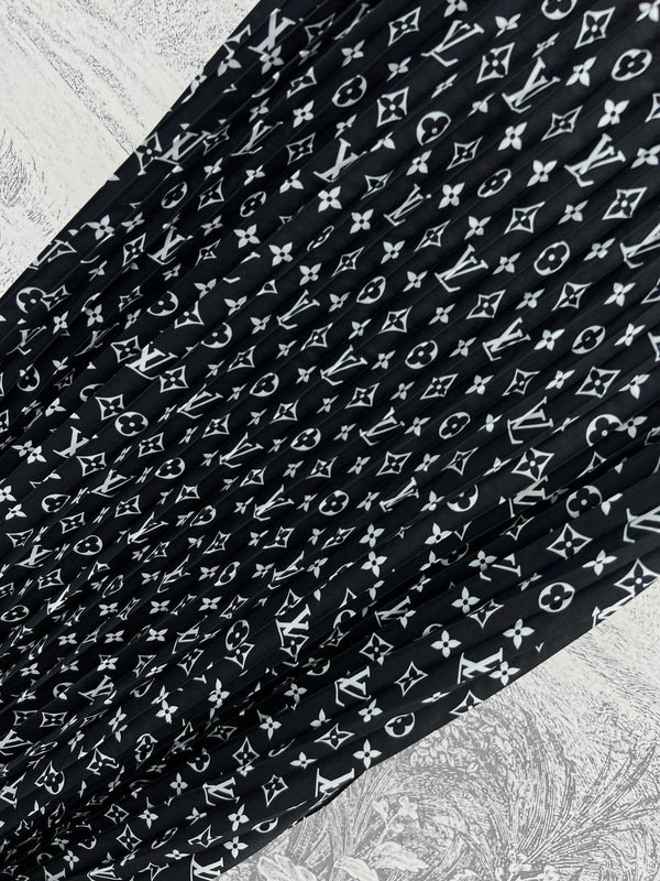 LV 25 Flower Barrage Print Lapel Dress Black Polyester