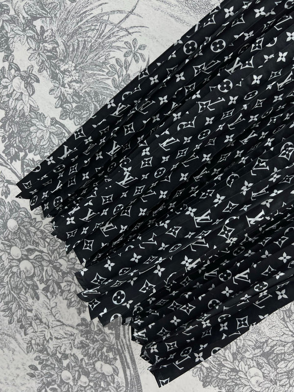 LV 25 Flower Barrage Print Lapel Dress Black Polyester