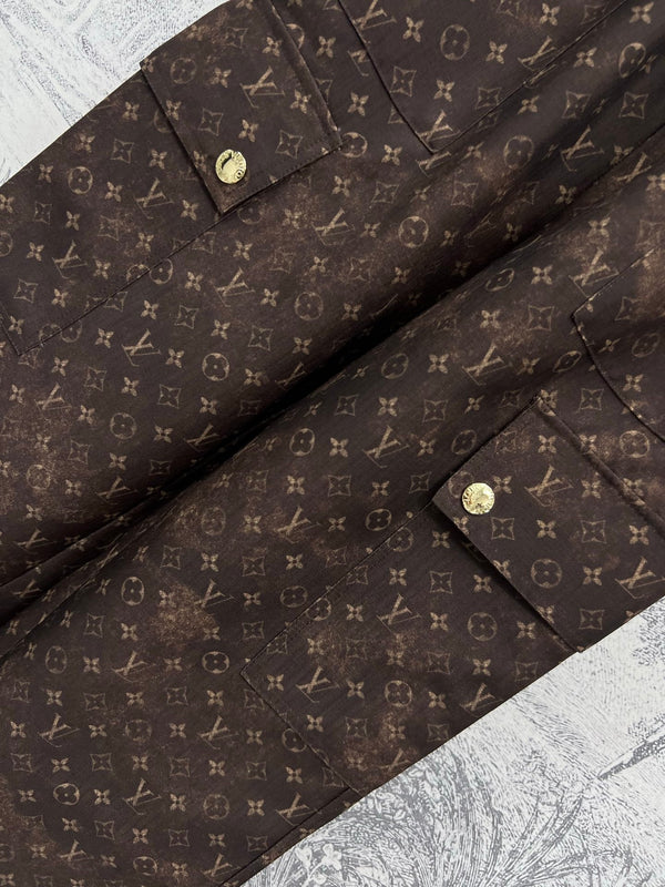 Pantaloni da lavoro dritti in jacquard monogramma LV 25 in poliestere marrone