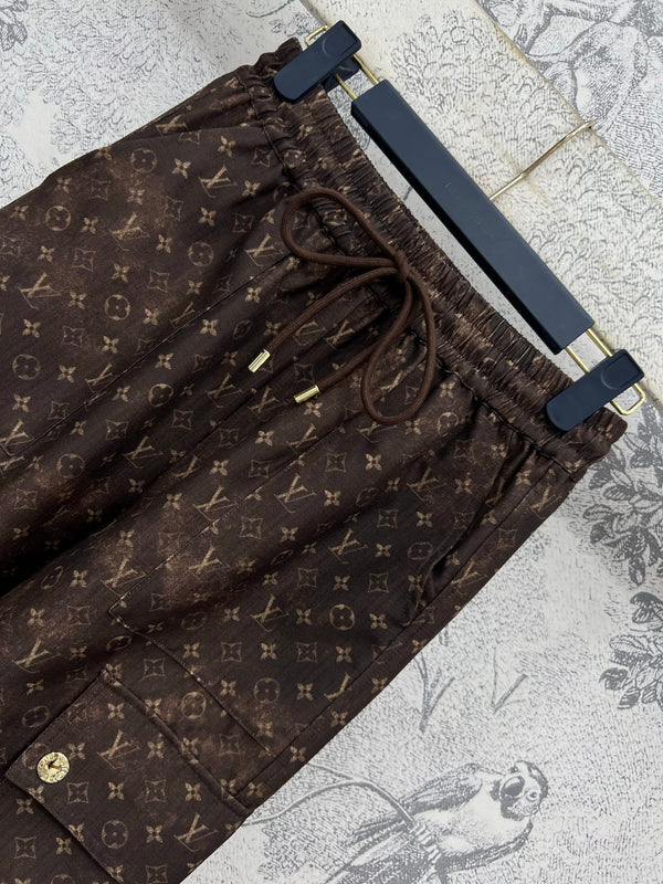 Pantaloni da lavoro dritti in jacquard monogramma LV 25 in poliestere marrone