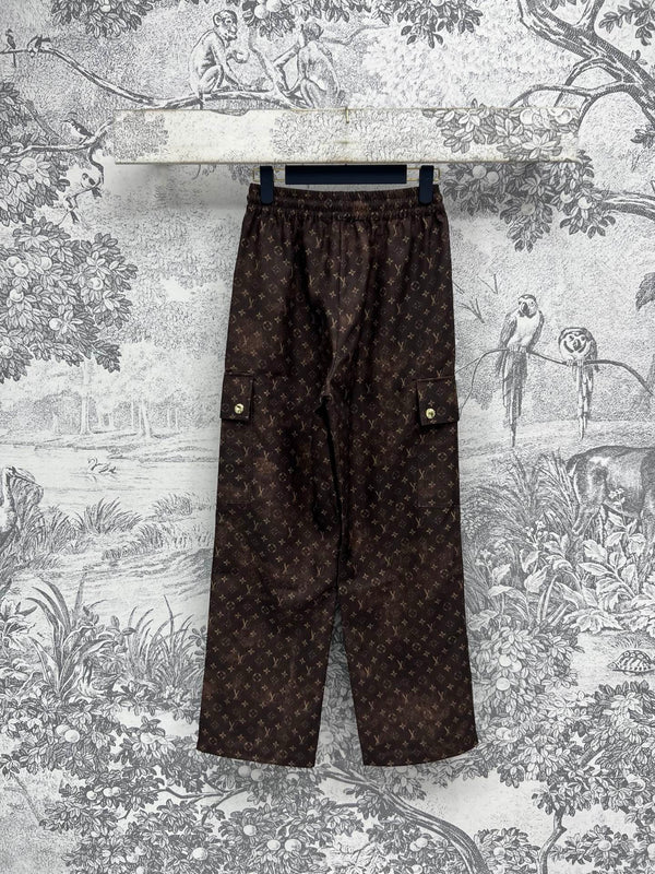 Pantaloni da lavoro dritti in jacquard monogramma LV 25 in poliestere marrone