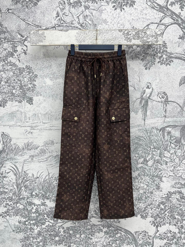 LV 25 Monogram Jacquard Workwear Straight Pants Brown Polyester