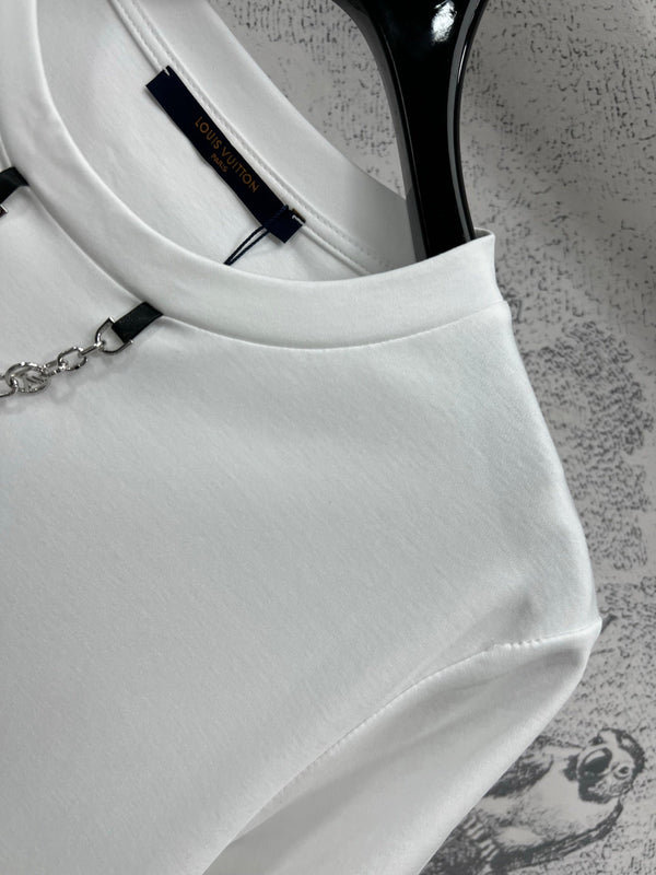 LV 25 Short-Sleeved T-shirt Back Logo Print White Cotton