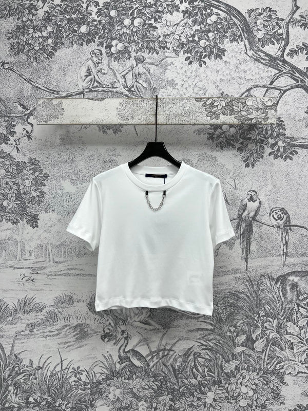 LV 25 Short-Sleeved T-shirt Back Logo Print White Cotton